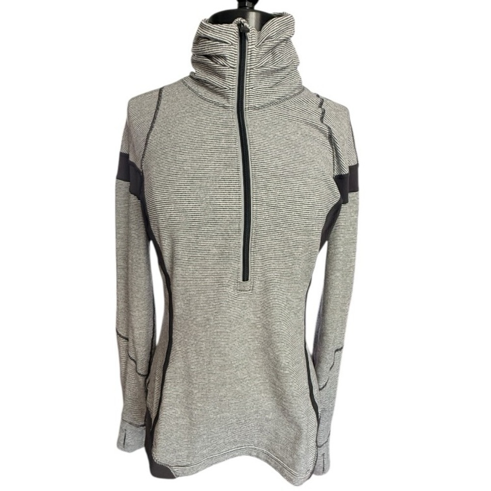 Lululemon Athletica Striped Half Zip Pullover Size 10 Large Gray Thumbholes